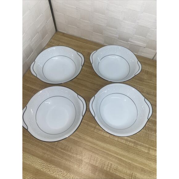 (4) Noritake China Buckingham 6438 Platinum Trim Lugged Cereal Bowls Japan - Picture 1 of 7